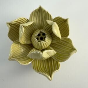 Lotus Flower Incense Holder 3" Yellow Mustard Thailand Meditation Buddhism Altar